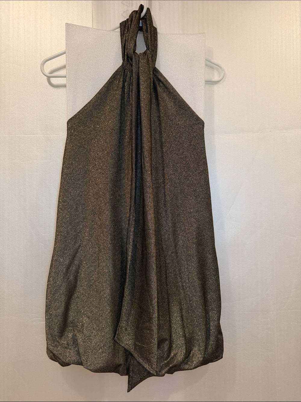 Sweetees Metallic Halter Bubble Hem Top in Bronze